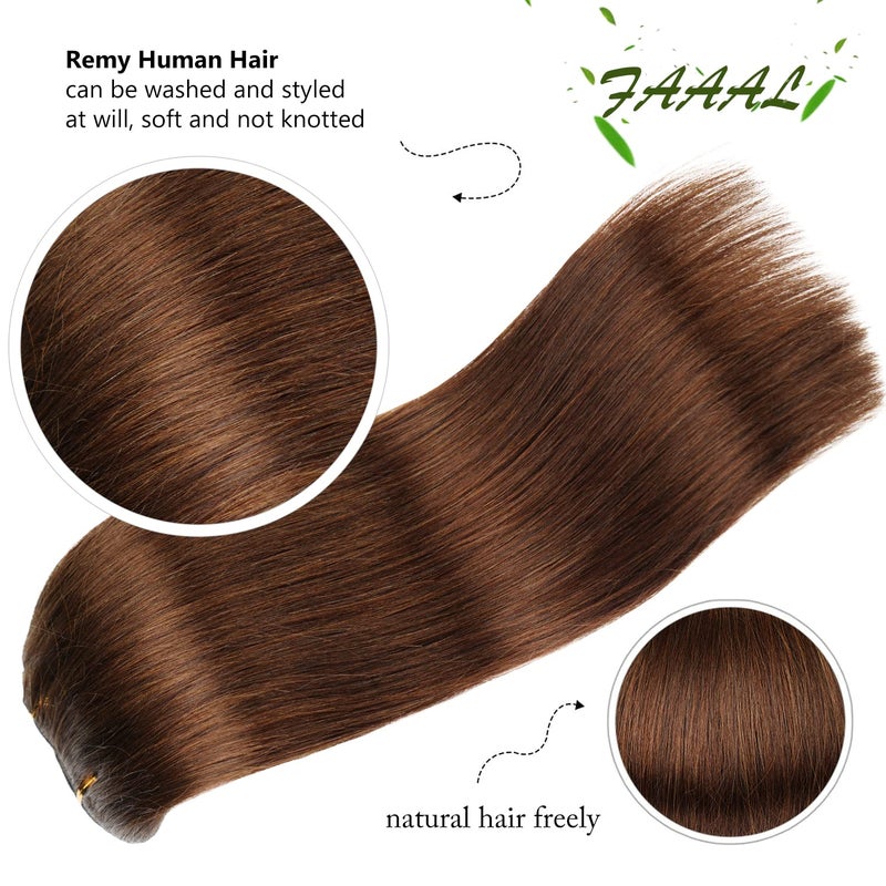 FAAAL 16" Clip in Human Hair Extensions Full Head 130g 7 Pieces 16 Clips 4# Chocolate Brown Double Weft Brazilian Real Remy Hair Extensions Thick Straight Silky (16",130g Chocolate Brown) - Image 4